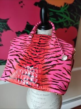 RARE Brahmin Duxbury Pink Feline Ombre Melbourne  Large Satchel Bag Like NEW